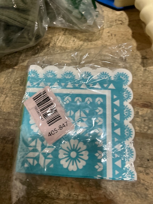Photo 1 of 100 Pack Mexican Paper Napkins Fiesta Disposable Cocktail Napkins Papel Picado Decorative Scalloped Napkin for Cinco De Mayo Mexican Fiesta Table Decor Party Supplies