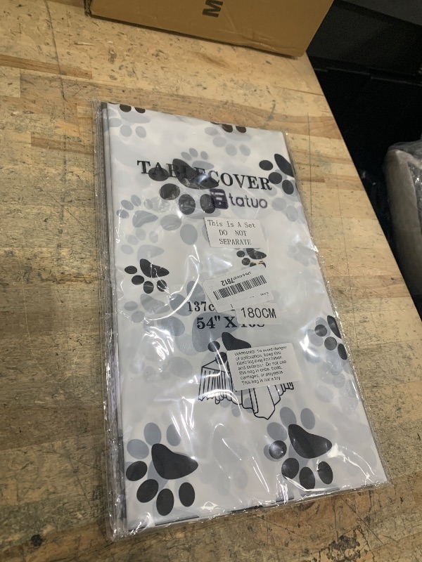 Photo 1 of 2 Pieces Puppy Paw Print Plastic Tablecloth Disposable Table Cover Puppy Themed Birthday Party Decorations for Dog Party Supplies (White,71 x 54 Inch)