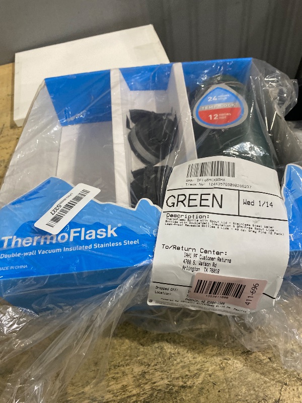 Photo 1 of *****MISSING ONE CUP ********
ThermoFlask Stainless Steel Water Bottles 2-Pack - Double-Wall Vacuum Insulated 40 oz BPA-Free Spout Lids - Keeps Drinks Cold 24 Hrs, Hot 12 Hrs - Leakproof, Dishwasher Safe, Gray/Pine