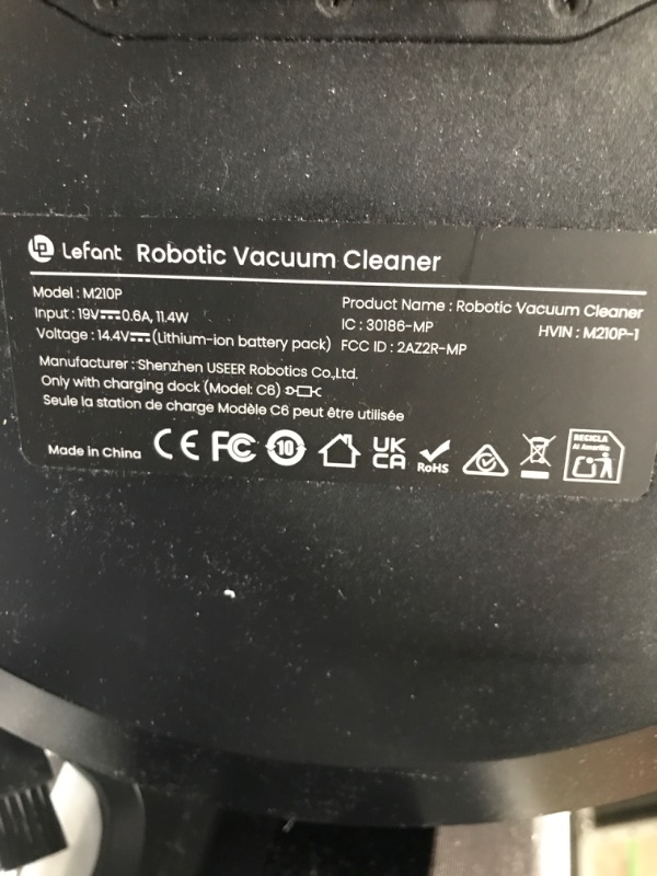 Photo 1 of ***missing charger***Lefant Robot Vacuum, Slim Quiet, 3 Adjustable Strong Suction Levels, Robot Vacuum Cleaner Ideal for Pet Hair Hard Floor and Daily Cleaning, WiFi/App/Alexa/iWatch Control, M210 Pro, Gray