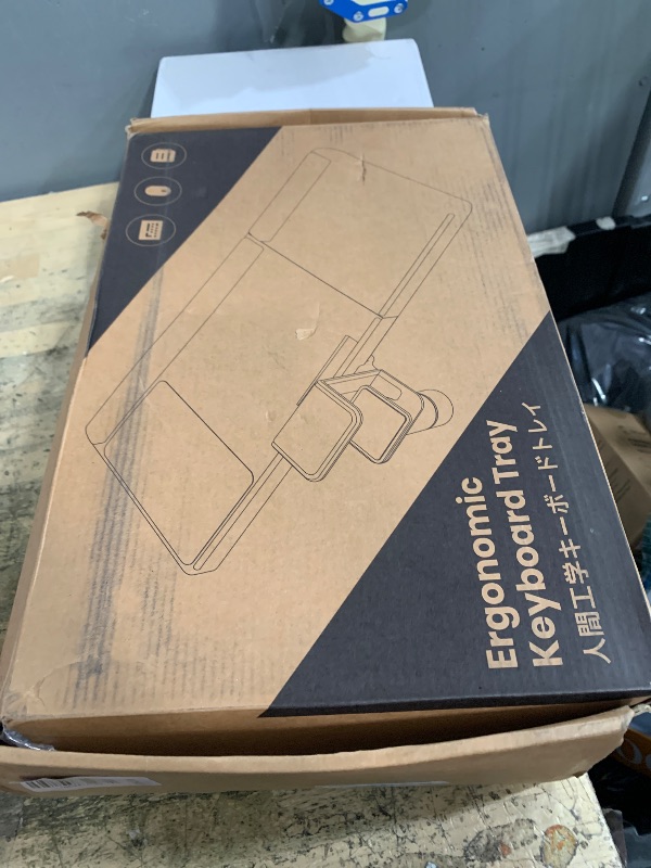 Photo 1 of ***missing hardware 3/1***Klearlook Upgraded Adjustable Keyboard Tray for Above Desk & Under Desk Use - Ergonomic Sit-Stand Keyboard Riser with 360° Rotation, 24.4"×10" Keyboard Stand with Wrist Rest & Storage Drawer - Black