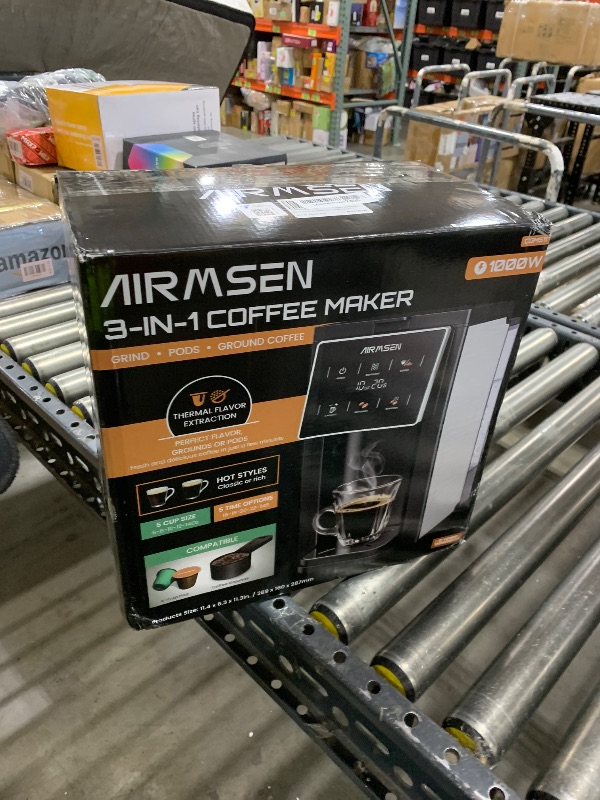 Photo 1 of AIRMSEN Grind & Brew Coffee Maker with Grinder - Single Serve Machine Compatible with K-Cup Pods & Ground, 1000W Fast 6-14oz Brewer, Descaling Alert, Touchscreen & 50oz Removable Tank