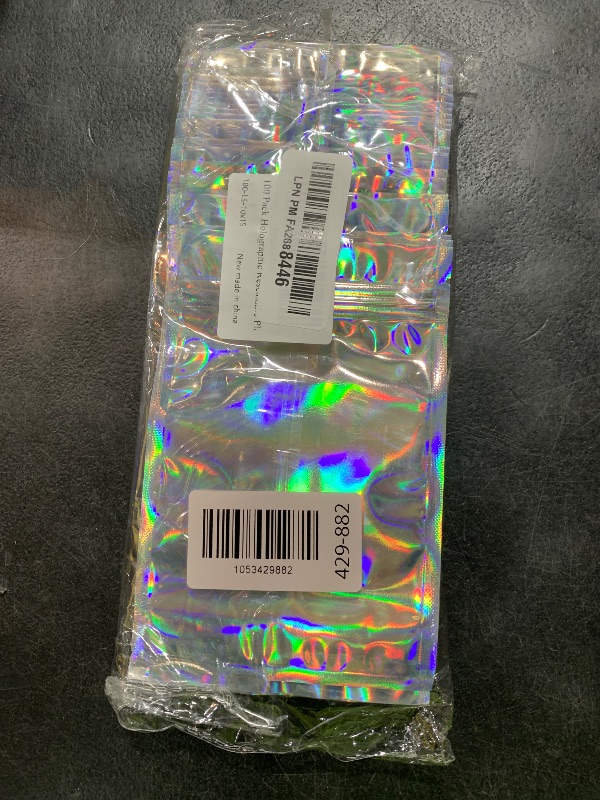 Photo 1 of 100 Pack Holographic Resealable Plastic Bags for Food Storage, Zipper Bags with Clear Front Window, Packaging Pouch for Small Business (100 Pack, 4x6 inch)