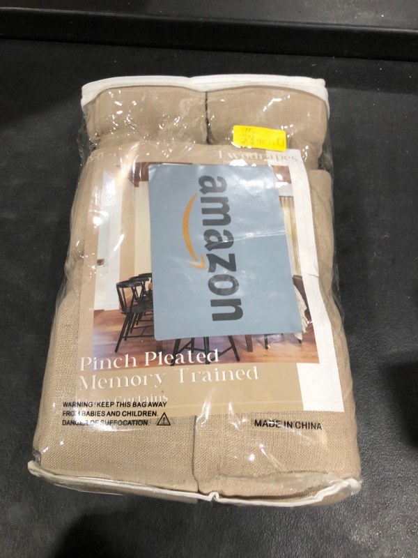 Photo 1 of 102 Inch Long Curtains Pinch Pleat Linen Curtains for Living Room Bedroom 2 Panels Tan Brown Burlywood Taupe Light Filtering Privacy 102 Inch Pleated Drapes Hooks Rings Back Tab for Sliding Door