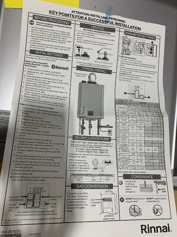Photo 1 of Rinnai RX199iN Condensing Smart Sense Natural Gas or Propane Tankless Water Heater, Indoor or Outdoor Water Heater, Up to 11.1 GPM, 199,000 BTU