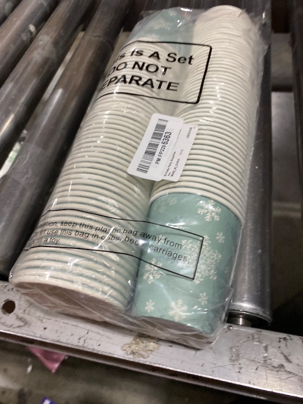 Photo 1 of 100 Pcs 9oz Christmas Snowflake Paper Cups Disposable Hot Coffee Cups Paper for Christmas Winter Birthday Party Supplies