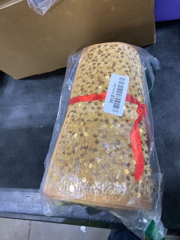 Photo 1 of WUPIOS Gold Christmas Tree Collar Glitter Xmas Tree Collar 23.6 Inch Sequin Christmas Tree Skirt Collar Sparkle Xmas Tree Base Special Christmas Tree Stand Cover for Winter Holiday Party Ornament