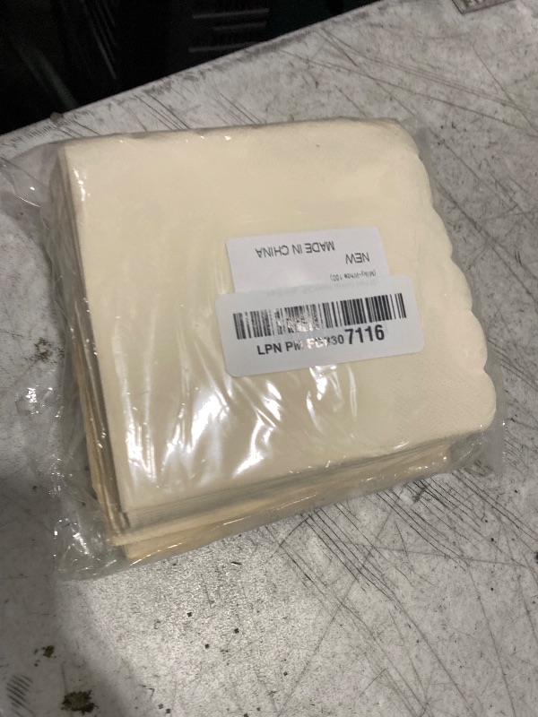 Photo 1 of 100 Pack Cocktail Napkin 2-Ply Scalloped Edged Dessert Napkins Folded 5 x 5 Inches Disposable Napkins for Dinner Wedding Birthday Party Bridal Anniversary Reception Event (Milky-White)