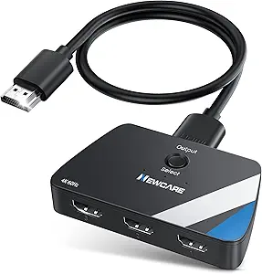 Photo 1 of [Upgrade] HDMI Switch 3 in 1 Out, 4K@60Hz HDMI 2.0 Switch Splitter with 2.6FT Long HDMI Cable, 3-Port HDMI Switcher Selector, Supports 4K 30Hz 3D 1080P HDCP2.2 for PS5 Xbox DVD Player Fire Stick PC