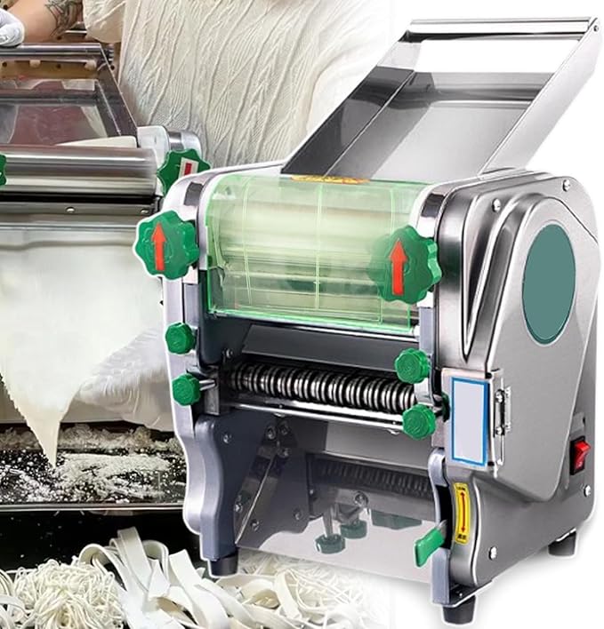 Photo 1 of 2-In-1 Stainless Steel Commercial Electric Fresh Noodle Machine Ramen Machine,750w Electric Dough Roller Noodle Making Machine-3/9mm Stainless Steel Flat Noodle Blade/Thickness Adjustable,Silver