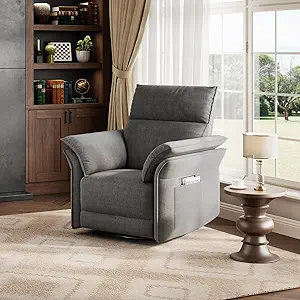 Photo 1 of ONLY BOX 1 OF 2, INCOMPLETE******* Power Recliner Chair Swivel Glider Faux Leather Upholstered Nursery Rocker Reclining Sofa Chair with Charging Port, Curved Armrests & Padded Backrest for Living Room and Bedroom (Dark Gray)