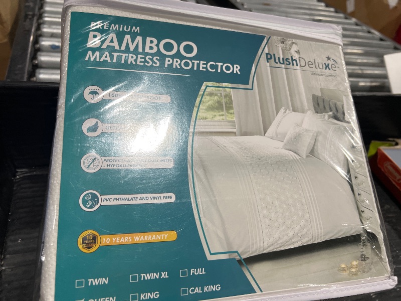 Photo 1 of PlushDeluxe Premium Bamboo Mattress Protector – Queen Size, Waterproof, & Ultra Soft Breathable Noiseless Washable Bed Mattress Cover for Comfort & Protection - White