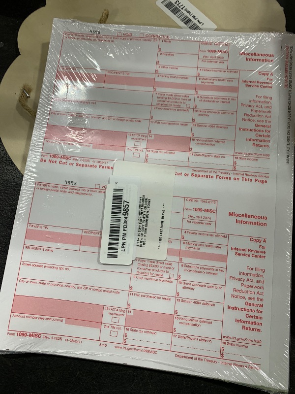 Photo 1 of 1099 MISC Forms 2025, 4 Part Laser Tax Forms Kit for 25 Individuals - Designed for QuickBooks and Accounting Software 1099 Misc 2025