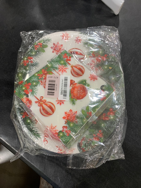 View 2 of 100 Pcs Christmas Oval Paper Plates and Napkins Set, 10" x 12" Large Disposable Plates for Christmas Party Supplies