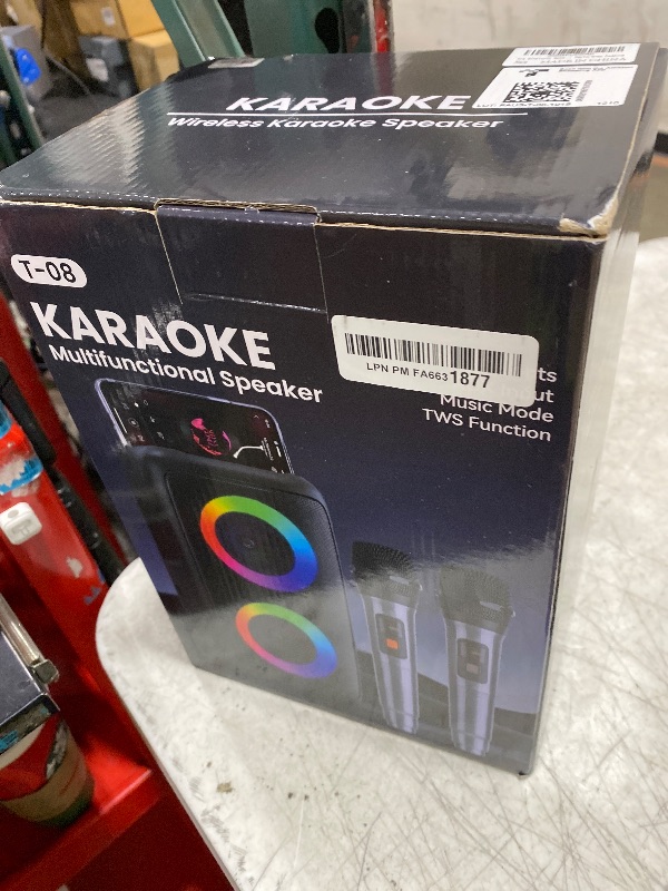 Photo 1 of PWBSLAI Bluetooth Speaker with 2 Rechargeable Wireless Microphone - Portable Party Speaker with Colorful Lights - Floorstanding Speakers Support TWS/AUX/USB/TF Card Ideal for Party,Home,Camping