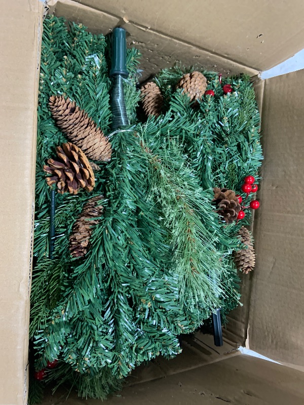 Photo 1 of [2 Pack & Timer] 33 Inch Christmas Tree Urn Fillers with 50 Warm & Colorful Change Lights Pinecones Red Berries Tripod Stake Battery Operated 8 Mode for Porch Outdoor Xmas Trees Christmas Decorations