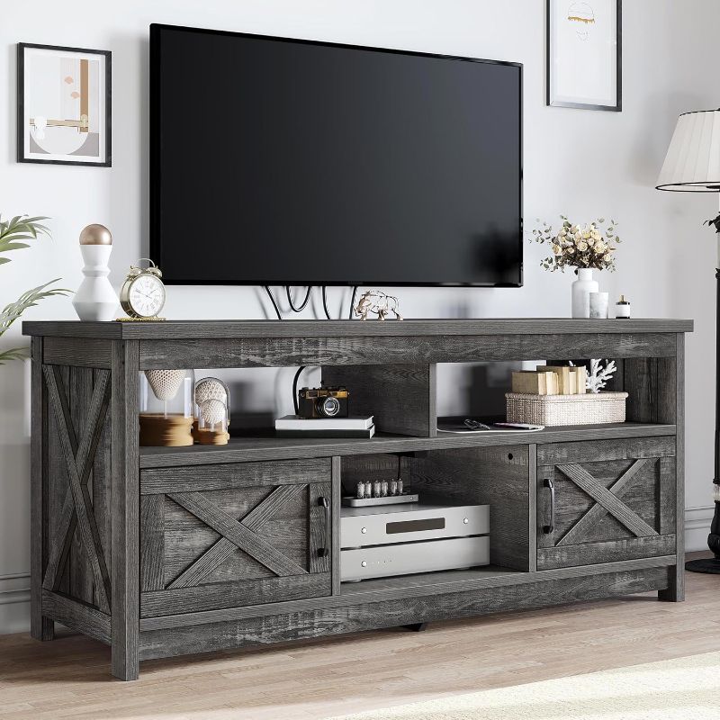 Photo 1 of MISSING MANY PIECES **************** YITAHOME TV Stand for 65/55 Inch Television, Farmhouse Entertainment Center Television Stand with Power Outlets and Open Shelf, Media Console TV Cabinet for Living Room, Dark Grey