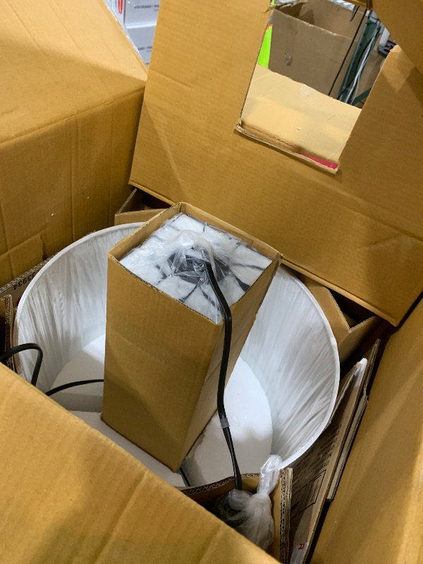 Photo 1 of Benjara 28 Inch Table Lamp, Drum Shade, Mosaic Marble Art Resin, White and Black