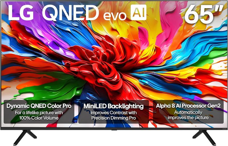 Photo 1 of LG 65-Inch Class QNED evo AI QNED92A Series Mini LED 4K Smart TV w/Dolby Atmos, Dolby Vision, HDR10, AI Super Upscaling 4K, Filmmaker Mode, Wow Orchestra, Alexa Built-in (65QNED92AUA, 2025)