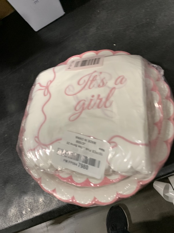 Photo 1 of 100PCS Pink Bow Baby Shower Plates and Napkins Bows Tableware Set It’s A Girl Party Decoration Girls Baby Shower Parties Disposable Dessert Plate for Bowknot Themed Dinnerware Supplies Serve 25