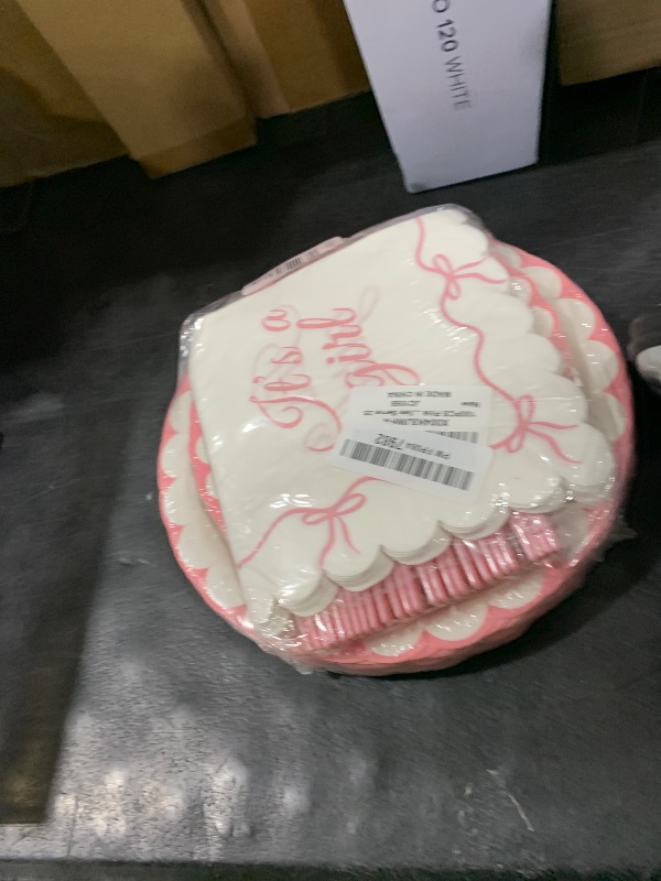 Photo 1 of 100PCS Pink Bow Baby Shower Plates and Napkins Bows Tableware Set It’s A Girl Party Decoration Girls Baby Shower Parties Disposable Dessert Plate for Bowknot Themed Dinnerware Supplies Serve 25