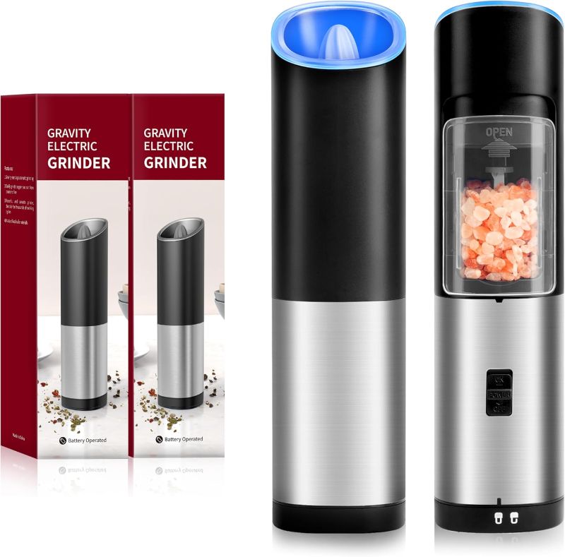 Photo 1 of Salt and Pepper Grinder Set Electric,Rechargeable Salt and Pepper Shakers Stainless Steel with USB C Dual Charging Base,Upgraded Large Capacity,Adjustable Coarseness,LED Light,Ideal for Mom