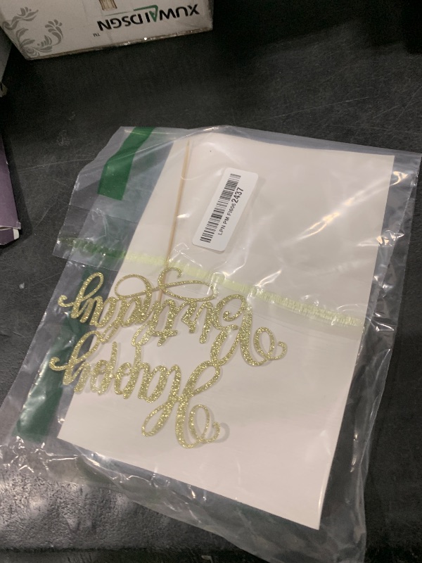 Photo 1 of 1 PCS Happy Birthday Cake Topper Glitter Happy Birthday Cake Pick Bunting Decor for Anniversary Celebrating Happy Birthday Party Cake Decorations Supplies Gold