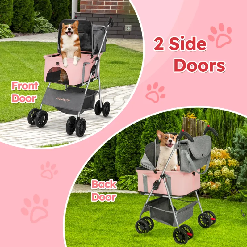 Photo 1 of **USED**Monasem 4 Wheels Foldable Pet Stroller 3 in 1 with Waterproof Detachable Pets Travel Carrier for Small/Medium Dogs Cats up to 60lbs, Pink