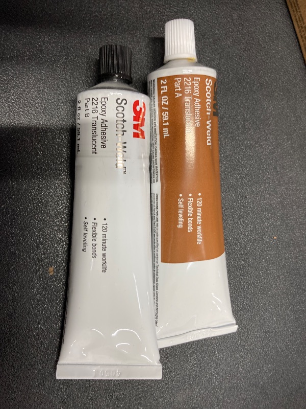 Photo 1 of ***SLIGHTLY USED***3M Scotch-Weld Epoxy Adhesive 2216, Translucent, Heat-Resistant, High-Performance, Part B/A, Tube Kit, 2 fl oz (59.1 mL)***SLIGHTLY USED***