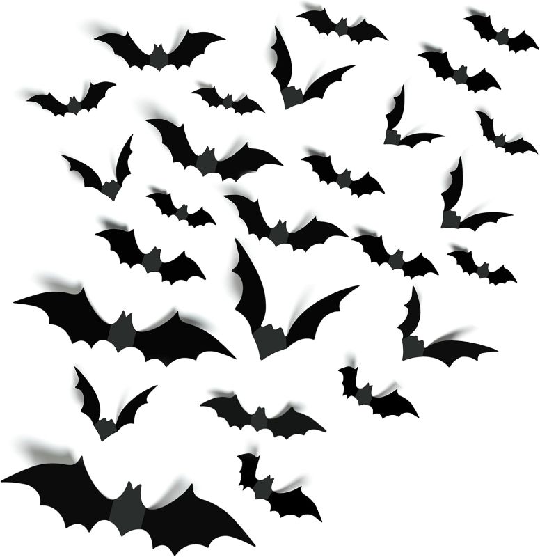 Photo 1 of **10 PACKS OF 140**Halloween Party Supplies Hallween Decorations Bats Wall Decor 140PCS Realistic PVC 3D Black Scary Bat Sticker for Creepy Home Decor Halloween Party Decorations DIY Wall Decal Bathroom Indoor Halloween Decor
