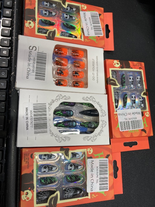 Photo 1 of ***5 PACKS INCLUDED***Halloween Press on Nails Medium Almond SWEKKE Fake Nails Full Cover Nightmare Nails Christmas Nails Spider Web False Nails Matte Glue on Nails Artificial Acrylic Nails for Women Girls 24 Pcs***5 PACKS INCLUDED***