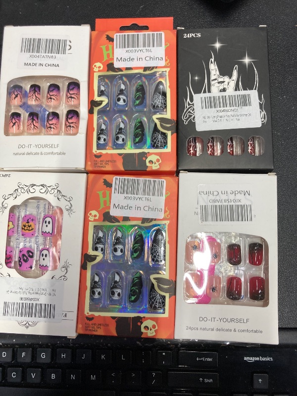 Photo 1 of ***6 PACKS INCLUDED***Halloween Press on Nails Short Square SWEKKE Fake Nails Red False Nails with Spider Web Designs Spider Glossy Glue on Nail Full Cover Acrylic Nail for Women Girls 24Pcs***6 PACKS INCLUDED***
