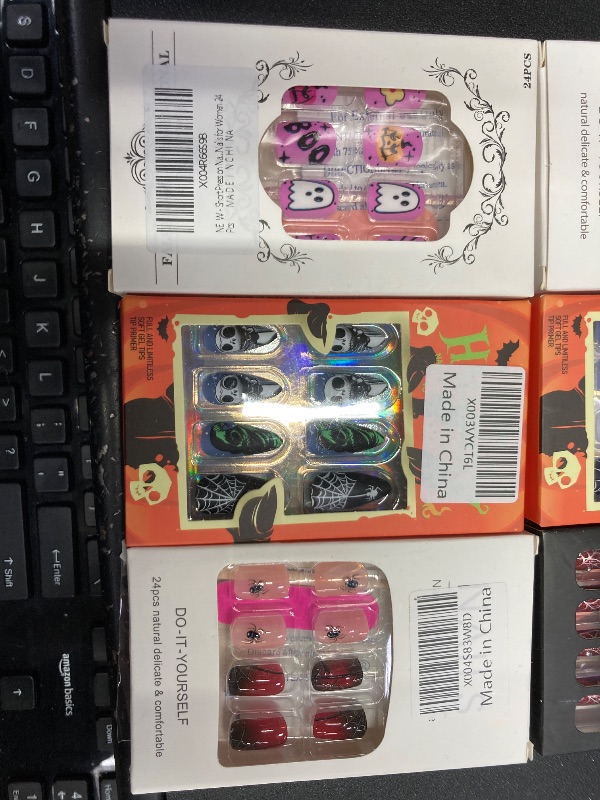 Photo 1 of ***6 PACKS INCLUDED***Halloween Press on Nails Short Square SWEKKE Fake Nails Red False Nails with Spider Web Designs Spider Glossy Glue on Nail Full Cover Acrylic Nail for Women Girls 24Pcs***6 PACKS INCLUDED***