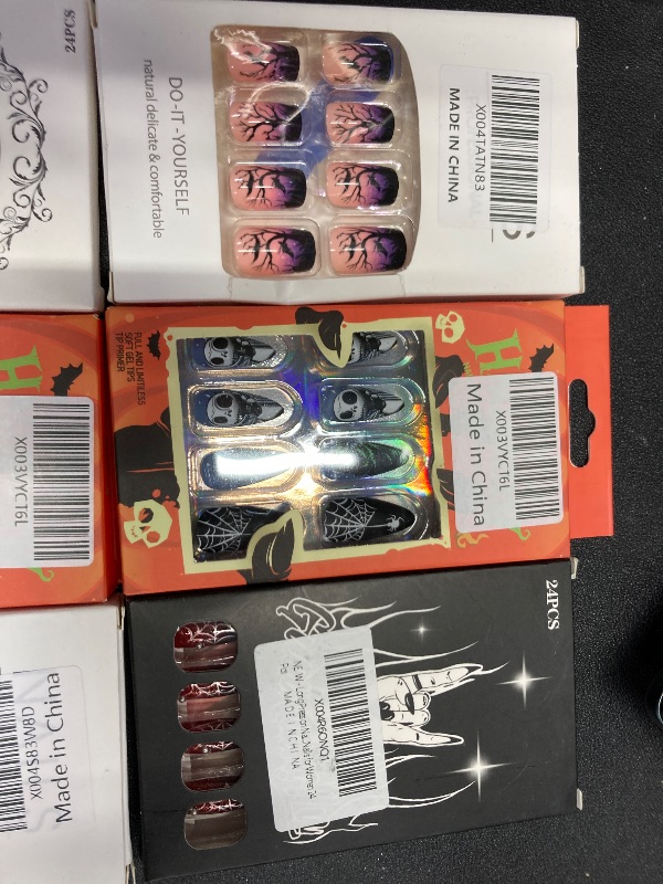 Photo 1 of ***6 PACKS INCLUDED***Halloween Press on Nails Short Square SWEKKE Fake Nails Red False Nails with Spider Web Designs Spider Glossy Glue on Nail Full Cover Acrylic Nail for Women Girls 24Pcs***6 PACKS INCLUDED***