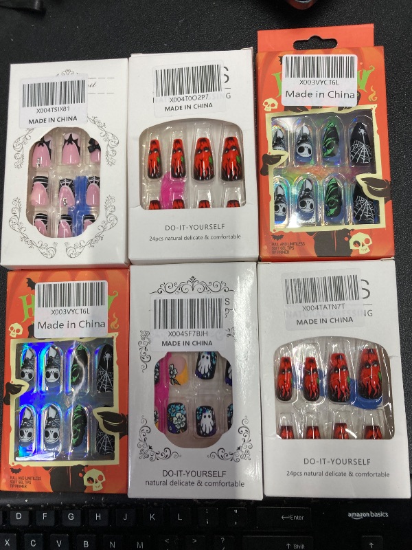 Photo 1 of ***6 PACKS INCLUDED***Halloween Press on Nails Medium Almond SWEKKE Fake Nails Full Cover Nightmare Nails Christmas Nails Spider Web False Nails Matte Glue on Nails Artificial Acrylic Nails for Women Girls 24 Pcs***6 PACKS INCLUDED***