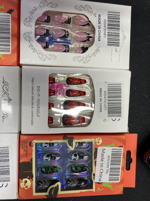 Photo 1 of ***6 PACKS INCLUDED***Halloween Press on Nails Medium Almond SWEKKE Fake Nails Full Cover Nightmare Nails Christmas Nails Spider Web False Nails Matte Glue on Nails Artificial Acrylic Nails for Women Girls 24 Pcs***6 PACKS INCLUDED***