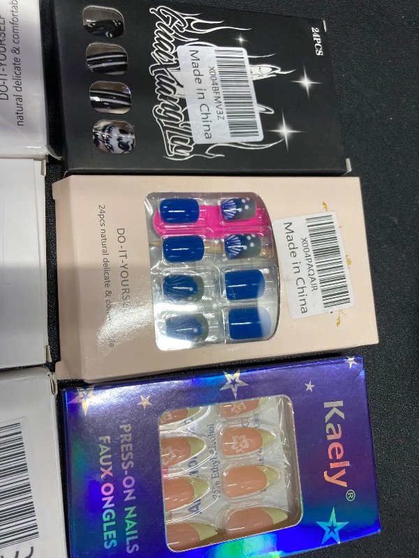 Photo 1 of ***6 PACKS INCLUDED***24Pcs Halloween Press on Nails Short Square Cute Fake Nails with Spider Web Mummy Designs Green Orange Halloween Nails Decoration French Tip Glue on Nails Cobweb Stick on Nails for Women Manicure***6 PACKS INCLUDED***