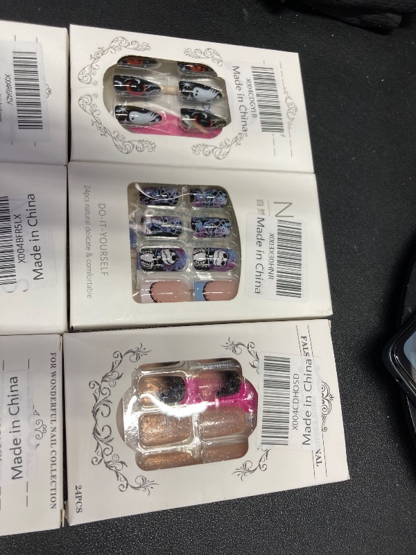 Photo 1 of ***6 PACKS INCLUDED***Halloween Press on Nails Medium Square MABKJLF Black Gradient Fake Nails Glitter False Nails with Spider Designs Glossy Glue on Nails Artificial Nails for Women Girls 24 Pcs***6 PACKS INCLUDED***