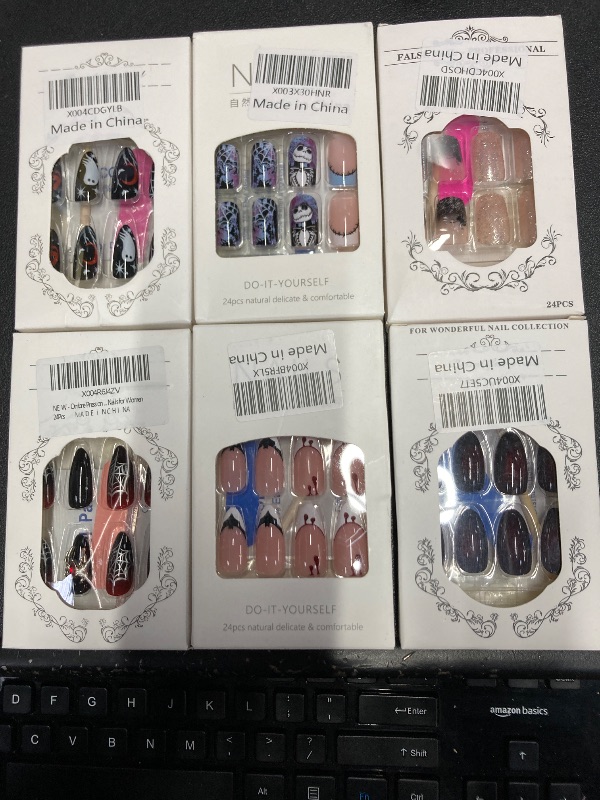 Photo 1 of ***6 PACKS INCLUDED***Halloween Press on Nails Medium Square MABKJLF Black Gradient Fake Nails Glitter False Nails with Spider Designs Glossy Glue on Nails Artificial Nails for Women Girls 24 Pcs***6 PACKS INCLUDED***