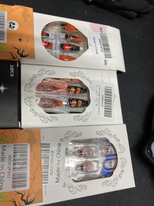 Photo 1 of ***6 ITEMS INCLUDED***Halloween Press on Nails Medium Almond SWEKKE Fake Nails Cute False Nails with Mummy White Pearlescent Designs Glossy Glue on Nail Reusable Acrylic Nails for Women Girls 24Pcs***6 ITEMS INCLUDED***