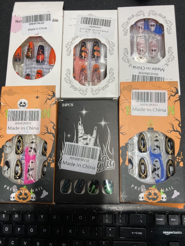 Photo 1 of ***6 ITEMS INCLUDED***Halloween Press on Nails Medium Almond SWEKKE Fake Nails Cute False Nails with Mummy White Pearlescent Designs Glossy Glue on Nail Reusable Acrylic Nails for Women Girls 24Pcs***6 ITEMS INCLUDED***