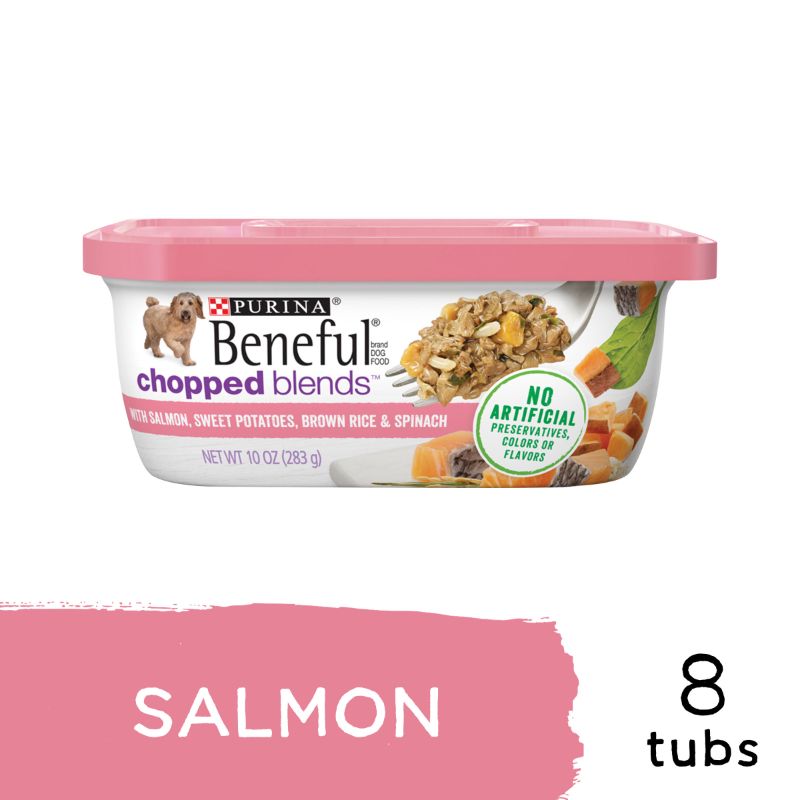 Photo 1 of ***6 BOXES/48 10 OZ TUBS TOTAL*** Chopped Blends with Salmon, Sweet Potatoes, Brown Rice & Spinach Wet Dog Food Tubs 10-oz, Case of 8***6 BOXES/48 10 OZ TUBS TOTAL***