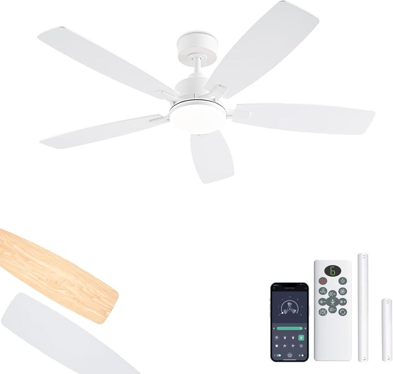 Photo 1 of Ceiling Fan with Light and Remote Control, Modern Flush, WHITE
