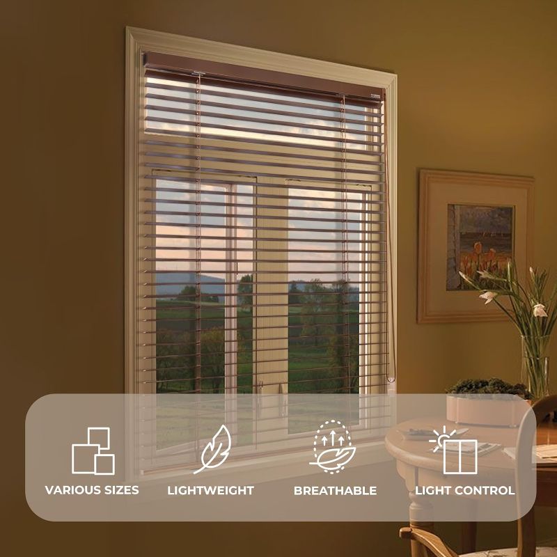 Photo 1 of ***2 BLINDS INCLUDED***Brown Poplar Wood Venetian Blinds, 49" W x 60" L x 7" D, Custom Fit Horizontal Window Shade for Home & Office, Light Filtering & Privacy, Easy Installation***2 BLINDS INCLUDED***