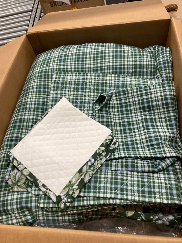 Photo 1 of Laura Ashley - King Comforter Set, Soft & Reversible Cotton Bedding, Medium Weight 7 Piece Bed Set with Matching Pillowcases, Euro Shams & Bonus Throw Pillow Covers (Bramble Floral Green)