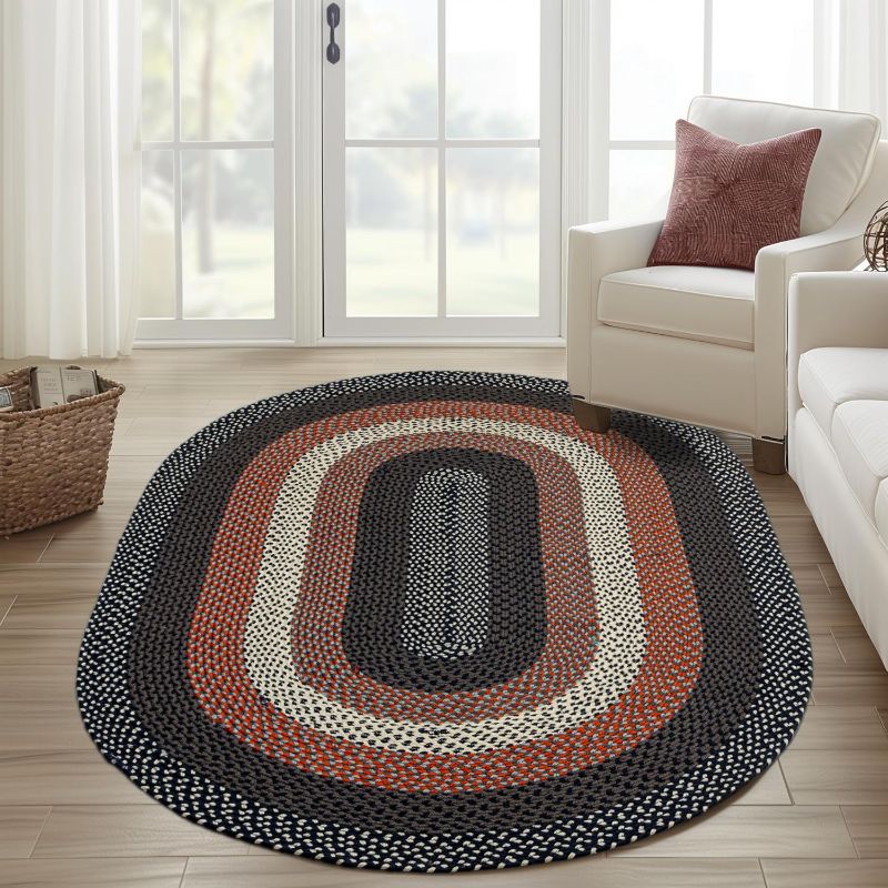 Photo 1 of Super Area Rugs Rustic Red/White/Blue Braided Rug for Living Room/Family Room, Washable Navy Indoor Outdoor Braided Rug for Patio/Porch 5' x 8' Oval

