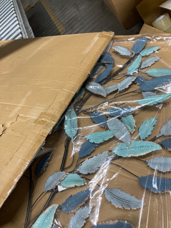 Photo 1 of 1 STEM IS BROKEN ---------- Deco 79 Metal Leaf Home Wall Decor Wall Sculpture with Black Stems, Wall Art 31" x 2" x 45", Blue