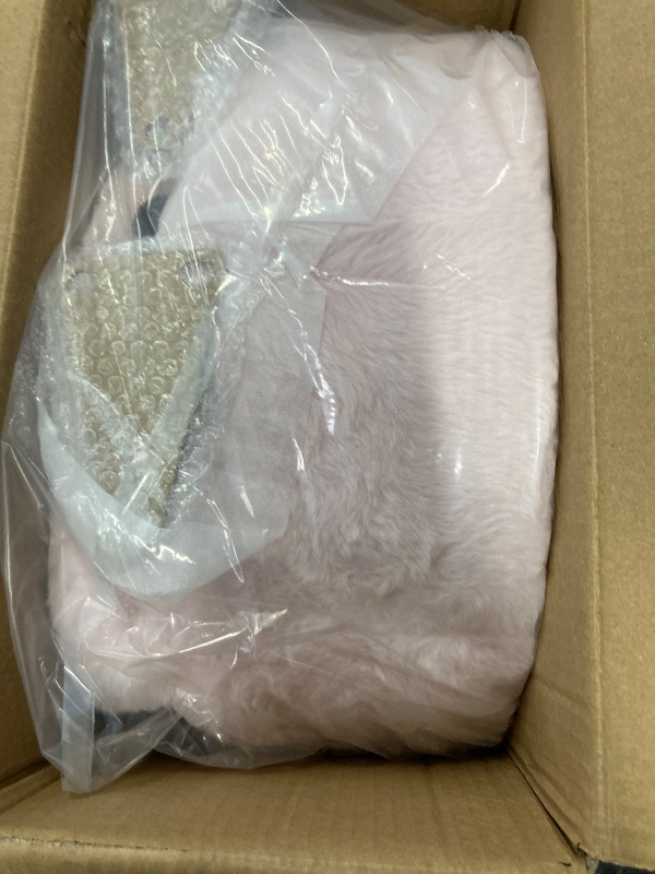 Photo 1 of GREENSTELL Small Vanity Stool Chair with Storage and Folding Back, 13" x 13" x 17.7" Faux Fur Soft Ottoman for Teenager, 4 Metal Legs with Anti-Slip Feet, Furry Padded Seat for Makeup, Bedroom, Pink