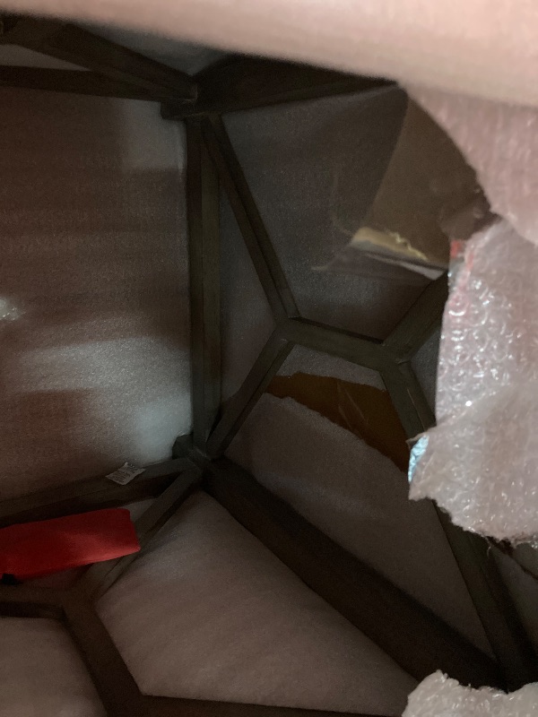 Photo 1 of ***MISSING MARBLE TOP***The Urban Port Agas Side End Table, 22 Inch Square Marble Top, Sandblasted Washed Mango Wood Geometric Frame, White and Ash Gray