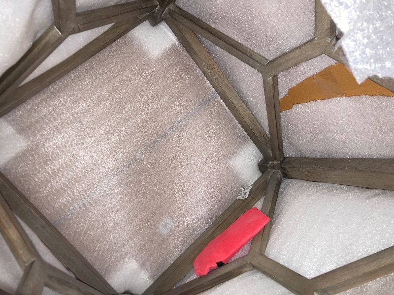 Photo 1 of ***MISSING MARBLE TOP***The Urban Port Agas Side End Table, 22 Inch Square Marble Top, Sandblasted Washed Mango Wood Geometric Frame, White and Ash Gray